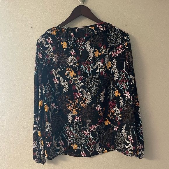 By Design - black floral ruffle neck blouse - Picture 3 of 8